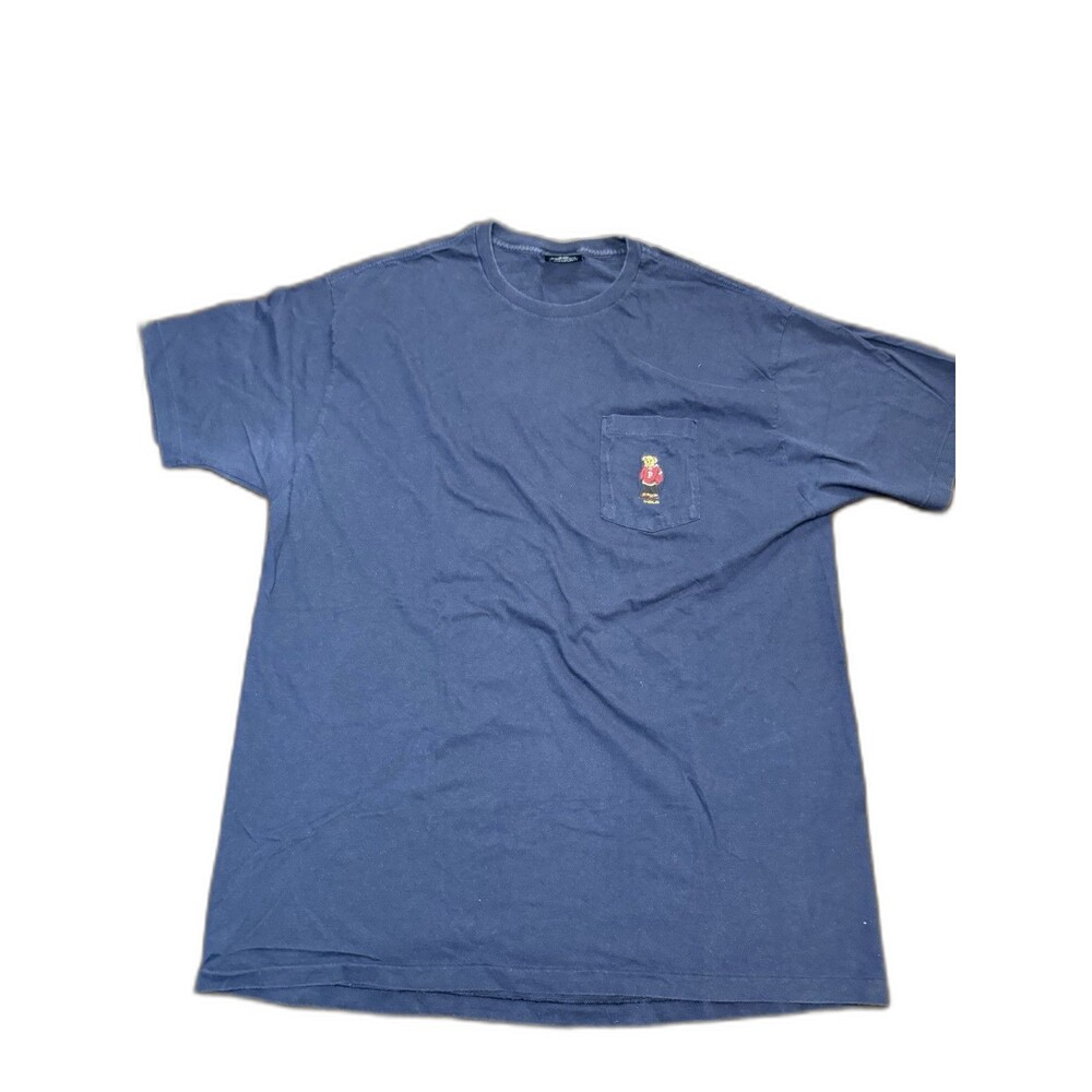 Polo Ralph Lauren Short Sleeve Shirt Blue Preppy Bear Logo Mens Large Y2K VTG